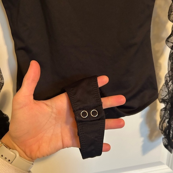 SO Black Bodysuit with Sheer Lace Sleeves long sleeve - Picture 4 of 5